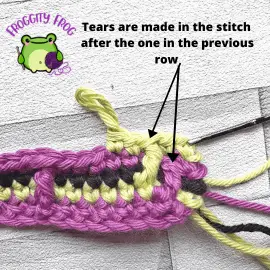 Make your tear in the stitch after the one in the previous row