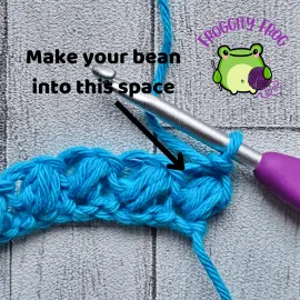 Where to make your stitches in row 2 of the Bean stitch