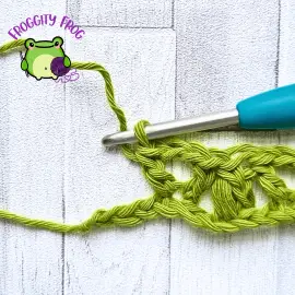 End of row 1 of the V and Puff stitch